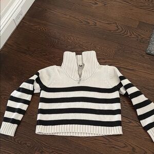 KULE Black & White Striped Cowl Neck Sweater